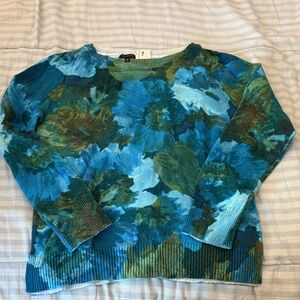 Talbots Teal and Olive Floral Sweater